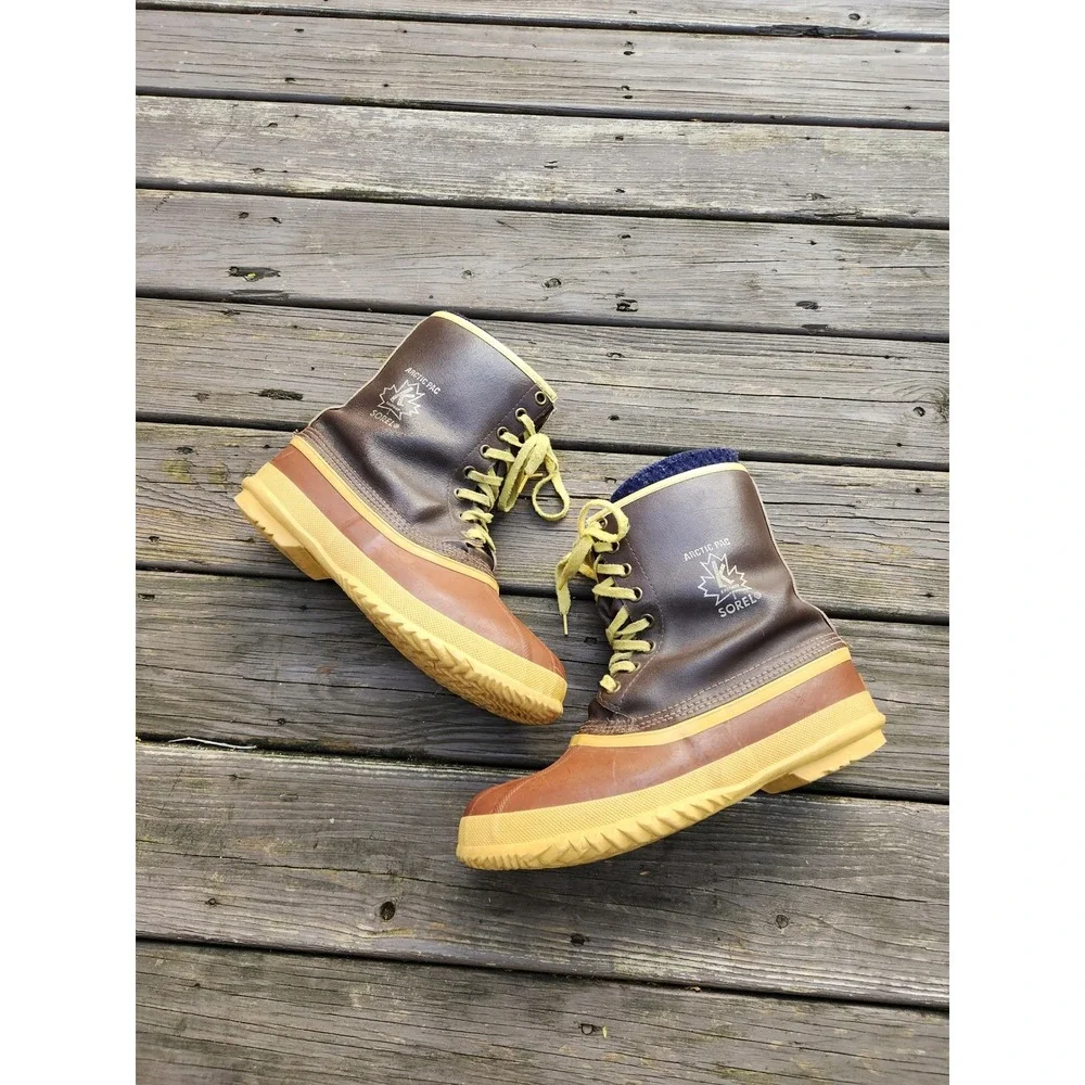 Sorel Arctic Pac Winter Boots Brown Leather Rubber Duck Boots Canada Men 12